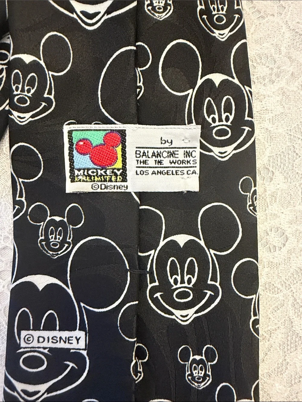 Vintage Disney Mickey Mouse Black & White Novelty Necktie